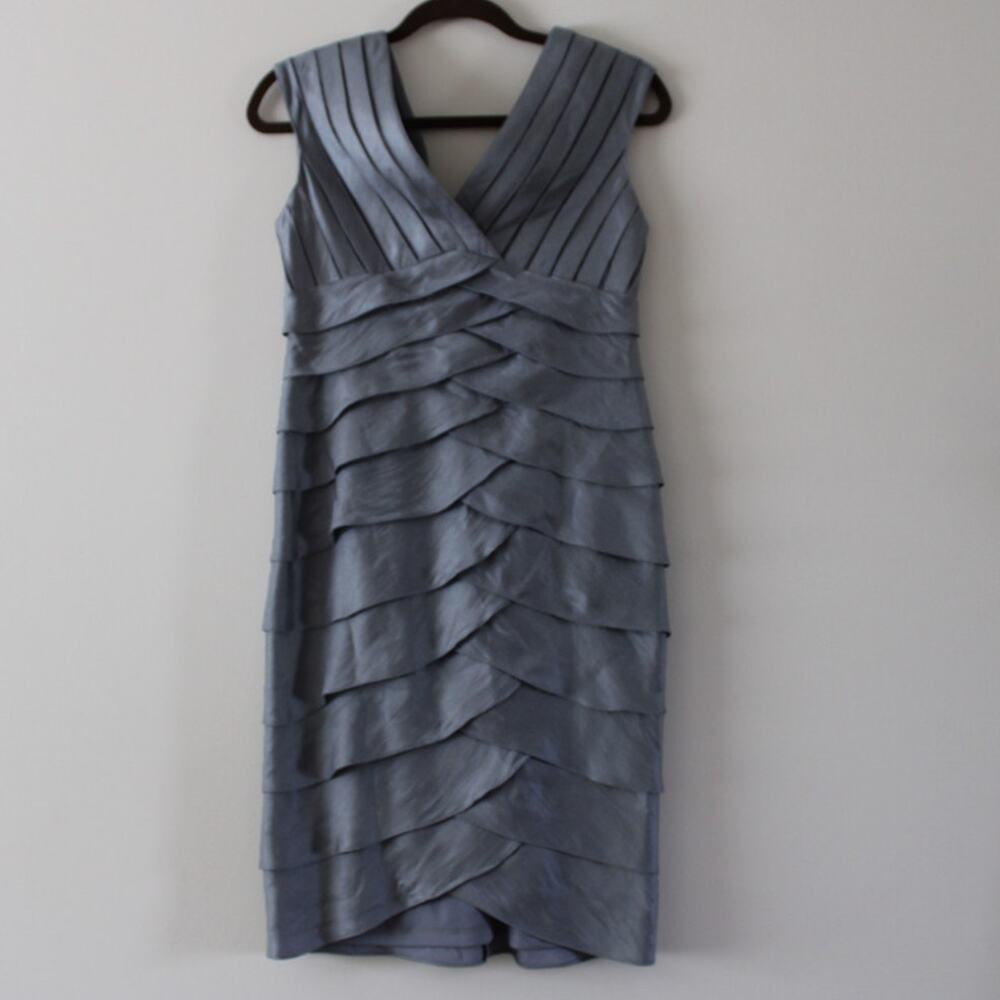 Adrianna Papell Blue Pleated Midi Dress